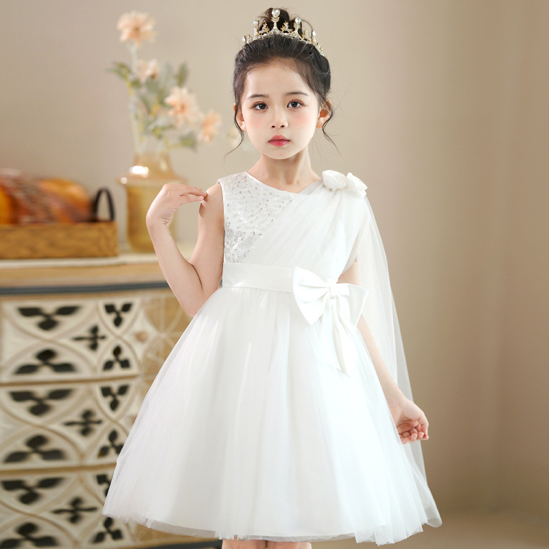 Đầm voan công chúa cho bé gái dự tiệc màu trắng size 15-35kg hàng Quảng Châu cao cấp