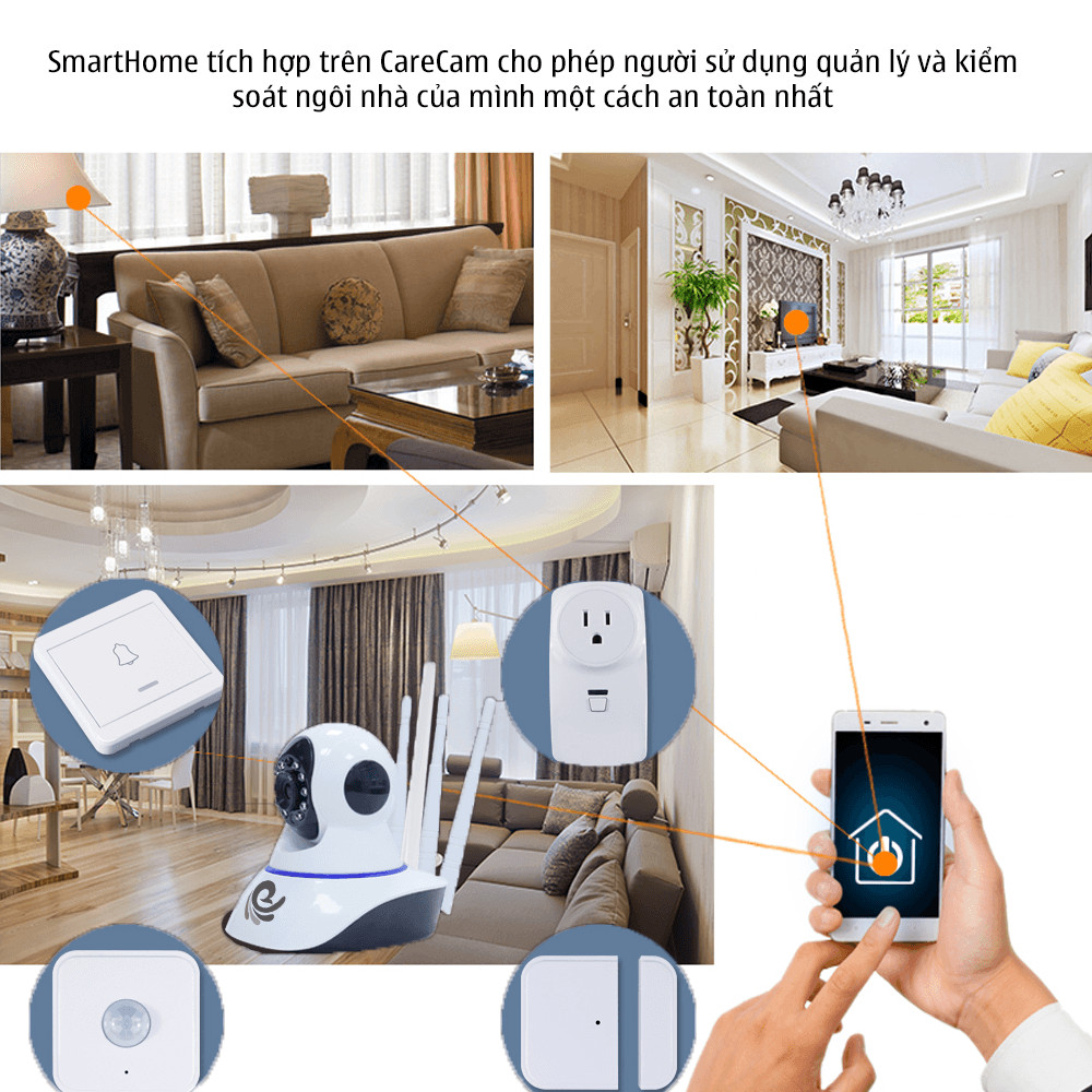 Camera Wifi Kết Nối Wifi Không Dây  Trong Nhà CareCam CC1021 Phiên Bản Nâng Cấp Của XF2+3 - Siêu Nét 2.0 FullHD 1920x1080p - Dùng APP CARECAM PRO - Hàng Nhập Khẩu