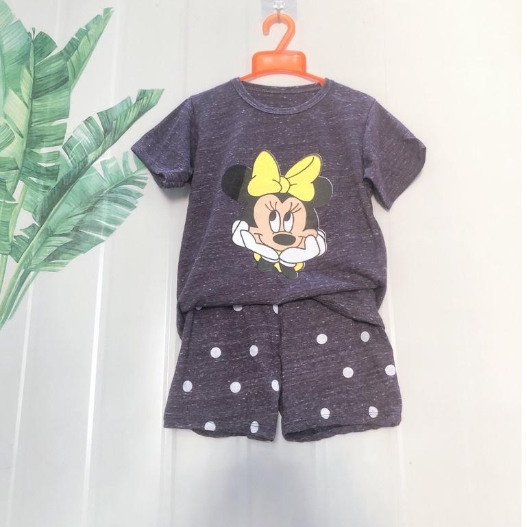 Bộ cộc tay bé gái in hình chuột mickey,gấu bear, thun cotton hàng chính phẩm Cizi.shop
