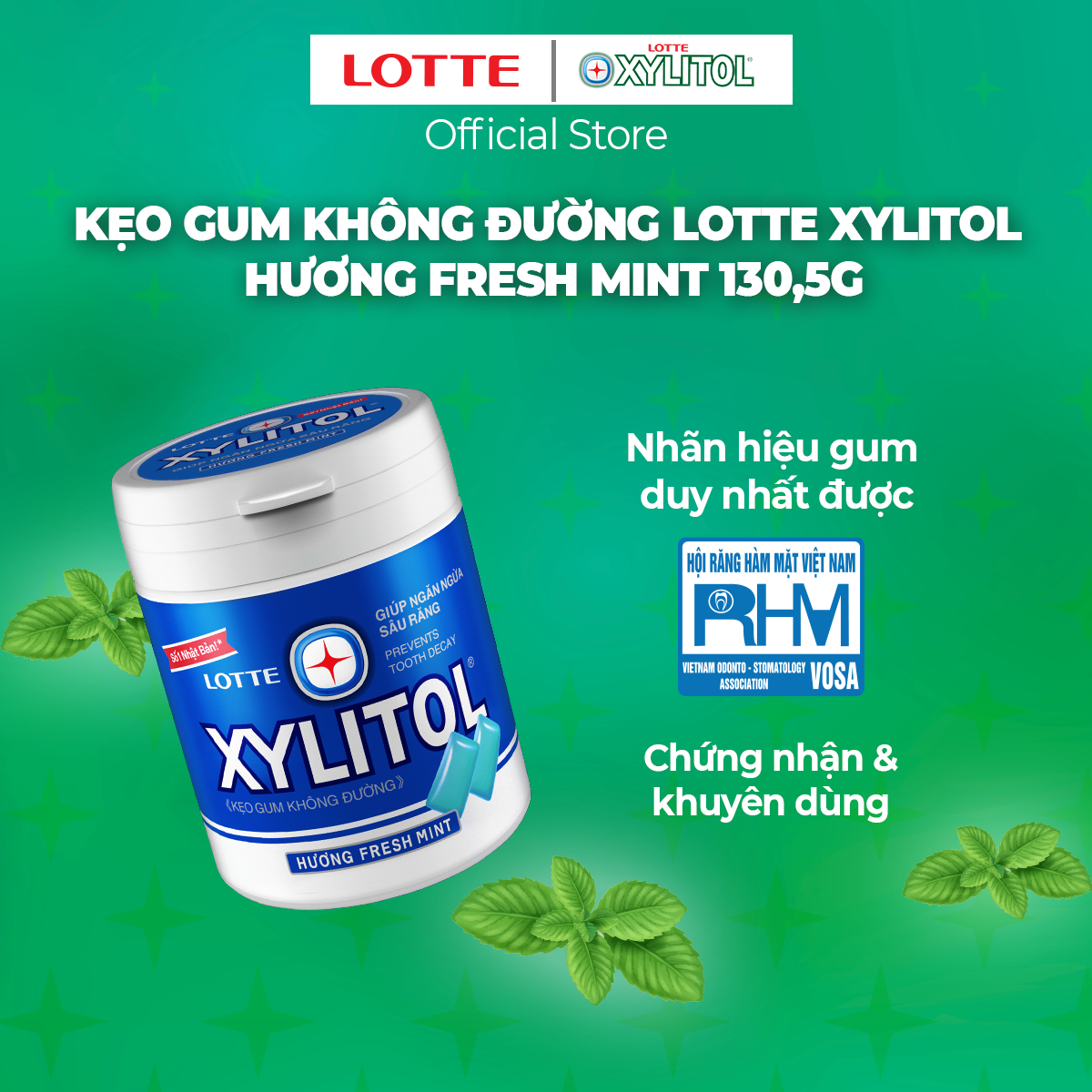 Combo 6 hũ Kẹo Gum không đường Lotte Xylitol - Hương Fresh Mint 137,8 g