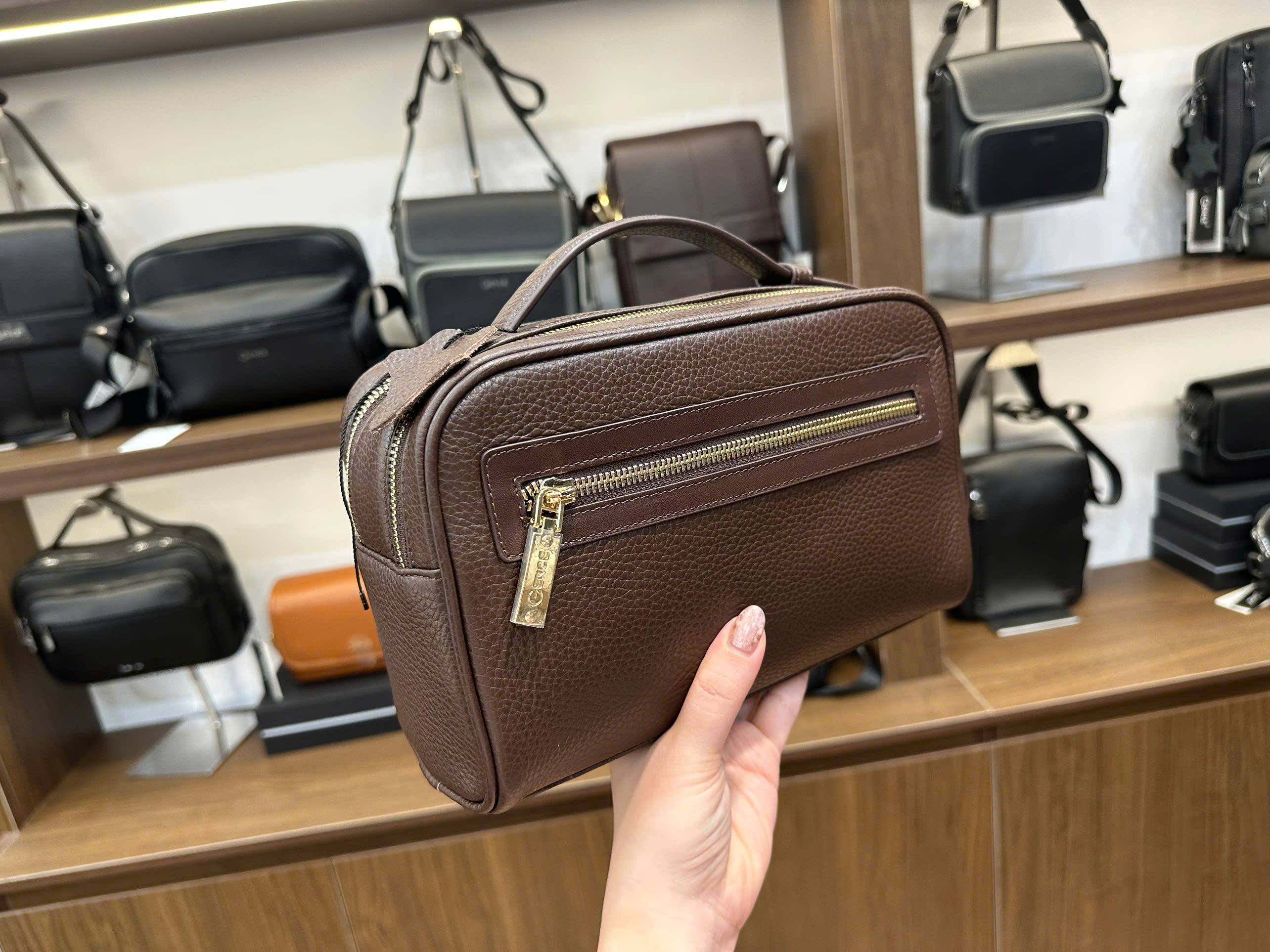 Clutch Ví Cầm Tay Túi Xách Nam GENCE RB15 Chất Liệu Da Bò Khóa Vân Tay Cao Cấp Màu Nâu