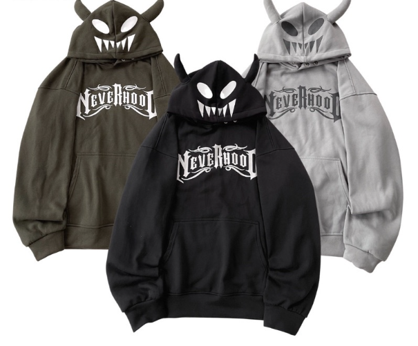 Áo hoodie cặp đôi NEVERHOOD sừng siêu hot chất nỉ dầy dặn mũ 2 lớp form rộng nam nữ đều auto Phong cách thể thao HQ