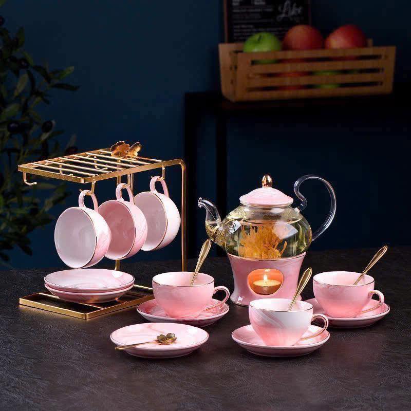 Bộ Ấm Chén Sứ Cao Cấp Màu Hồng Pastel - Phong Cách Hoàng Gia hàng chính hãng