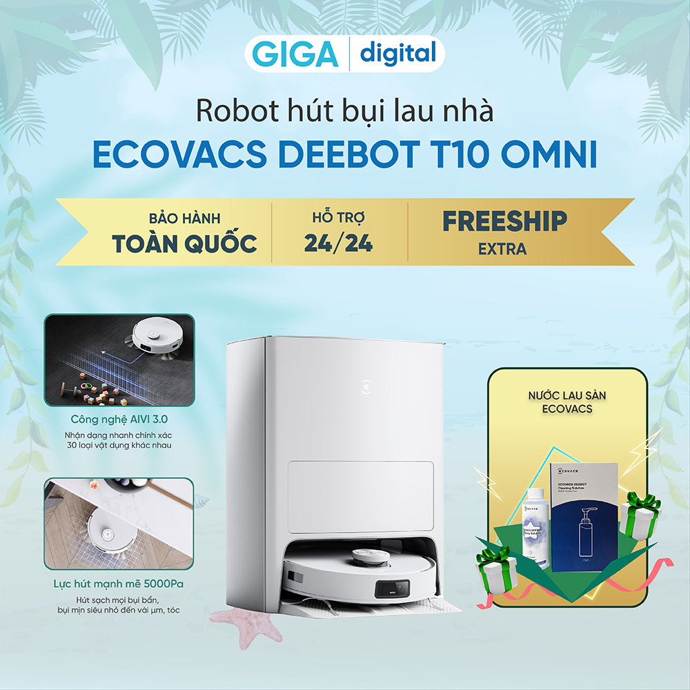 Robot Hút Bụi Lau Nhà Ecovacs Deebot T10 OMNI - Điều Khiển Bằng Giọng Nói - Tặng nước lau sàn - Hàng chính hãng