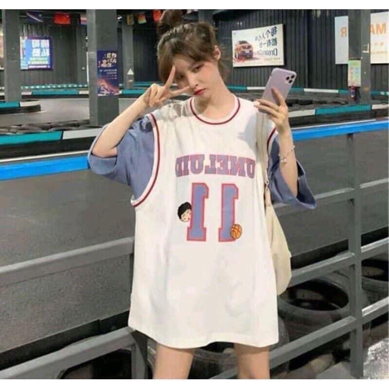 Áo thun phối tanktop bóng rổ nam nữ tay lỡ unisex form rộng Phối số 11 2 màu hồng trắng cực lạ basics tee phông oversize