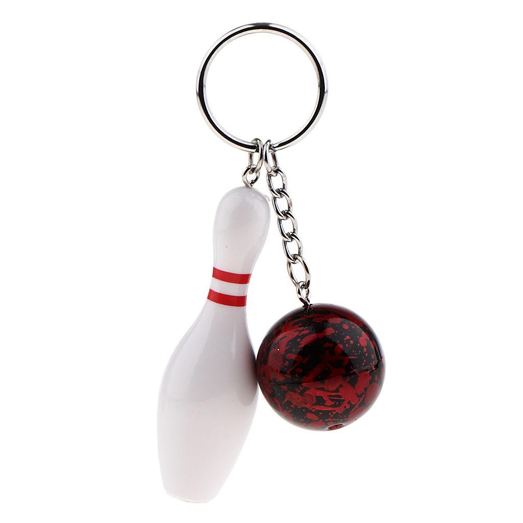 2-10pack Mini Bowling Pin and Ball keychain key Ring 3D Keyfob Fashion Gift red