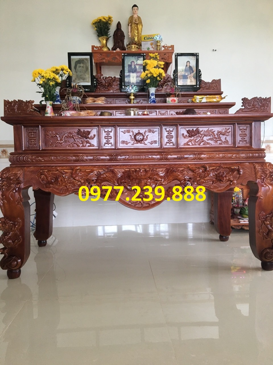 sập thờ gỗ mít nam phi chân 20cm, dài 197cm 3 cấp