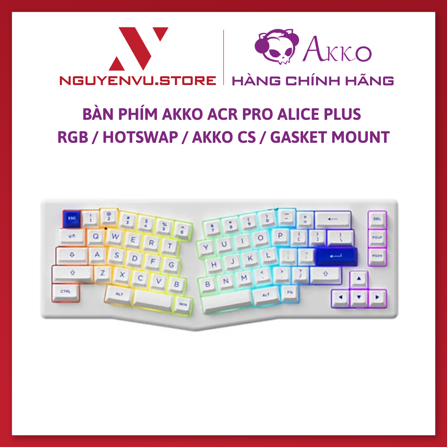 Bàn phím AKKO ACR Pro Alice Plus (Spray Painted White / RGB / Hotswap / AKKO CS / Gasket Mount) - Hàng Chính Hãng
