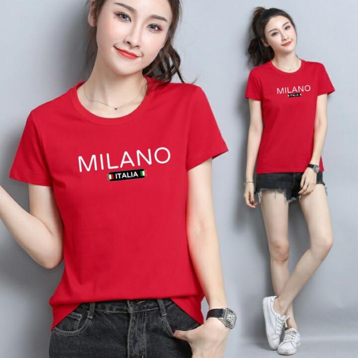 Áo thun nữ MXM cổ tròn form suông vừa in chữ Milano thun cotton 4 chiều từ 40-55kg ( ANU031 )