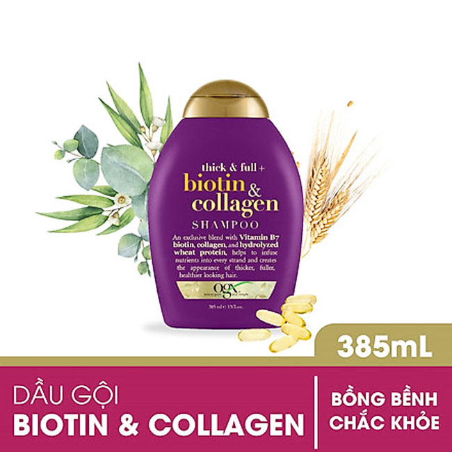 Dầu gội đầu OGX Thick & full + biotin & collagen 385ml, cải thiện tình trạng xơ, rụng, gãy, phục hồi tóc hư tổn - QuaTangMe Extaste