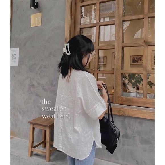 Sơ mi nữ cộc tay chất đũi mát cổ đức️ ️ Áo sơ mi đũi ngắn tay đuôi tôm 3 màu hothit ulzzang