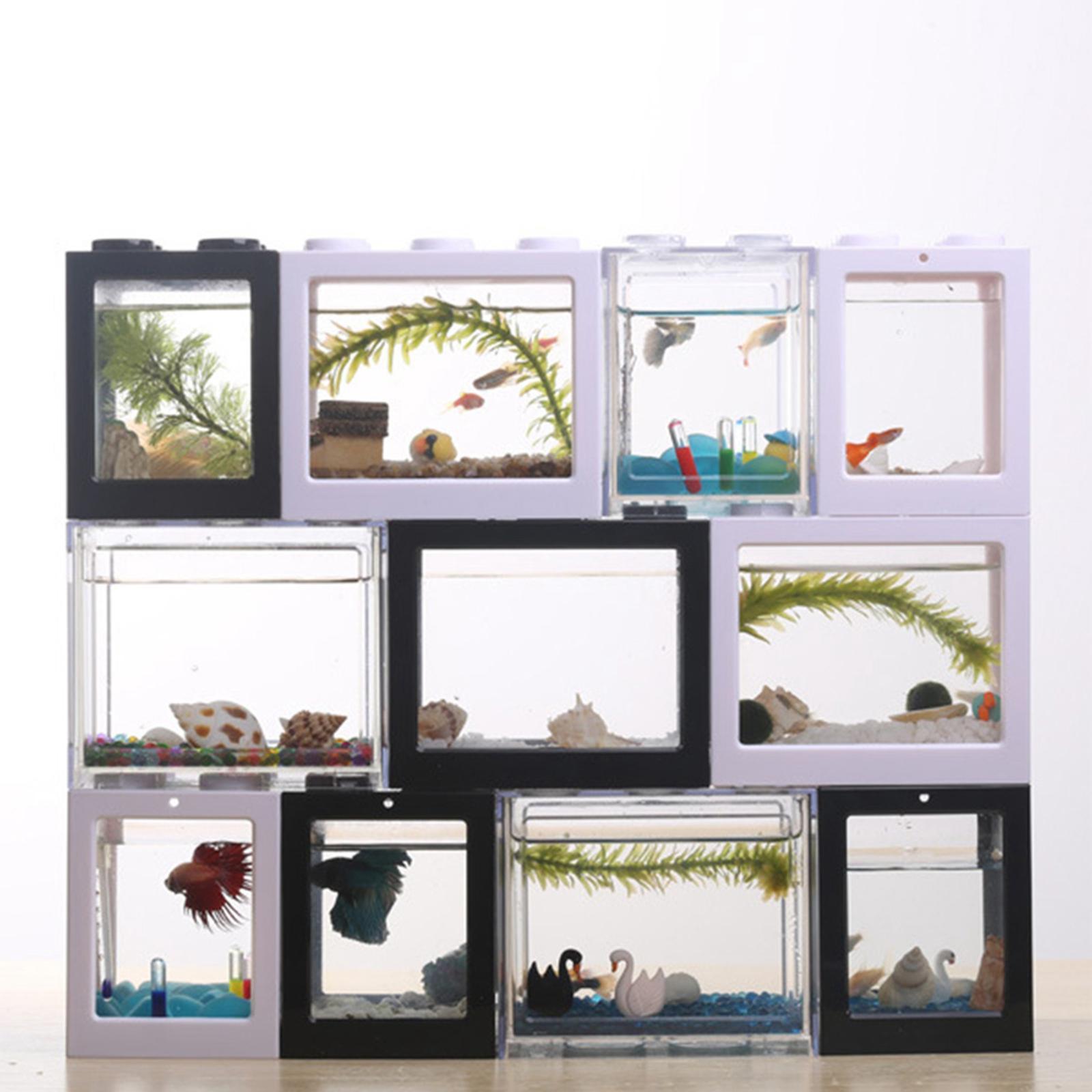 2 Pieces Aquarium Fish Tank Mini Building Blocks Spider Box Home Decor black