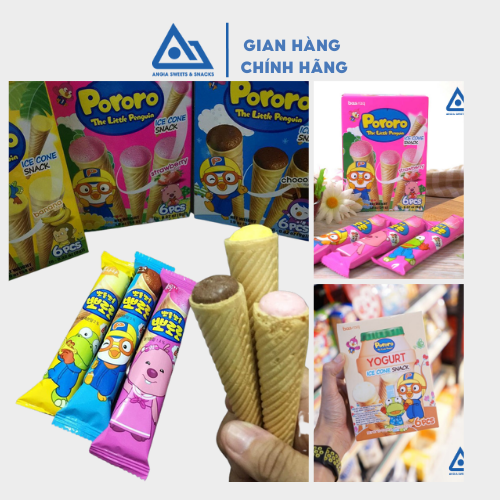 Bánh kem ốc quế Pororo Hàn Quốc 54g, bánh ăn vặt cho bé đủ vị chuối socola dâu sữa chua An Gia Sweets Snacks