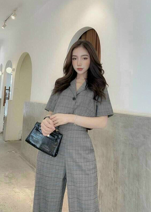 Set Áo Croptop Kèm Quần Dài Vải For Caro Có Size