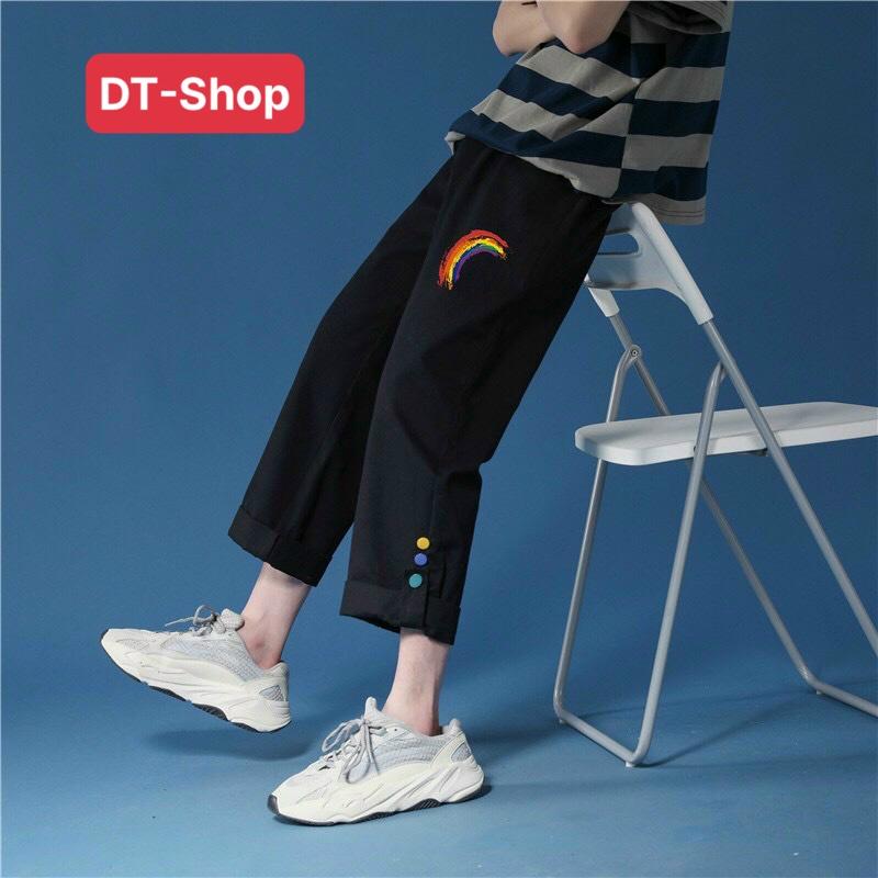 Quần ống rộng DT Shop, quần Simple dành cho nam nữ, cạp chun có dây rút điều chỉnh eo vải co dãn dày dặn mặc 4 mùa