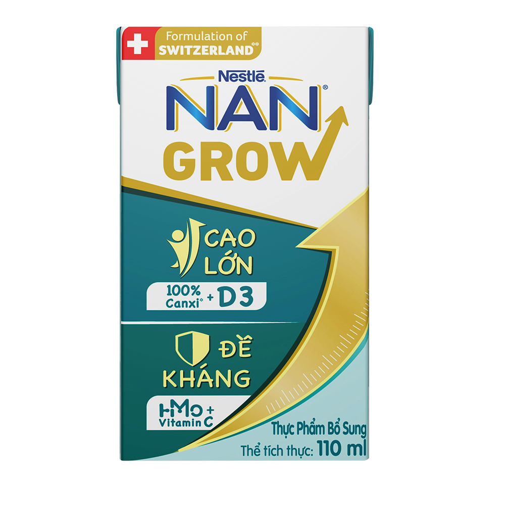 Thùng 36 hộp Sữa pha sẵn Nestlé NANGROW 110ml/hộp sữa mát công thức từ Thụy Sĩ 100% Canxi giúp bé cao lớn vượt trội 9(4 x 110ml) - (Bé từ 1 tuổi) Tặng Chảo chống dính Elmich