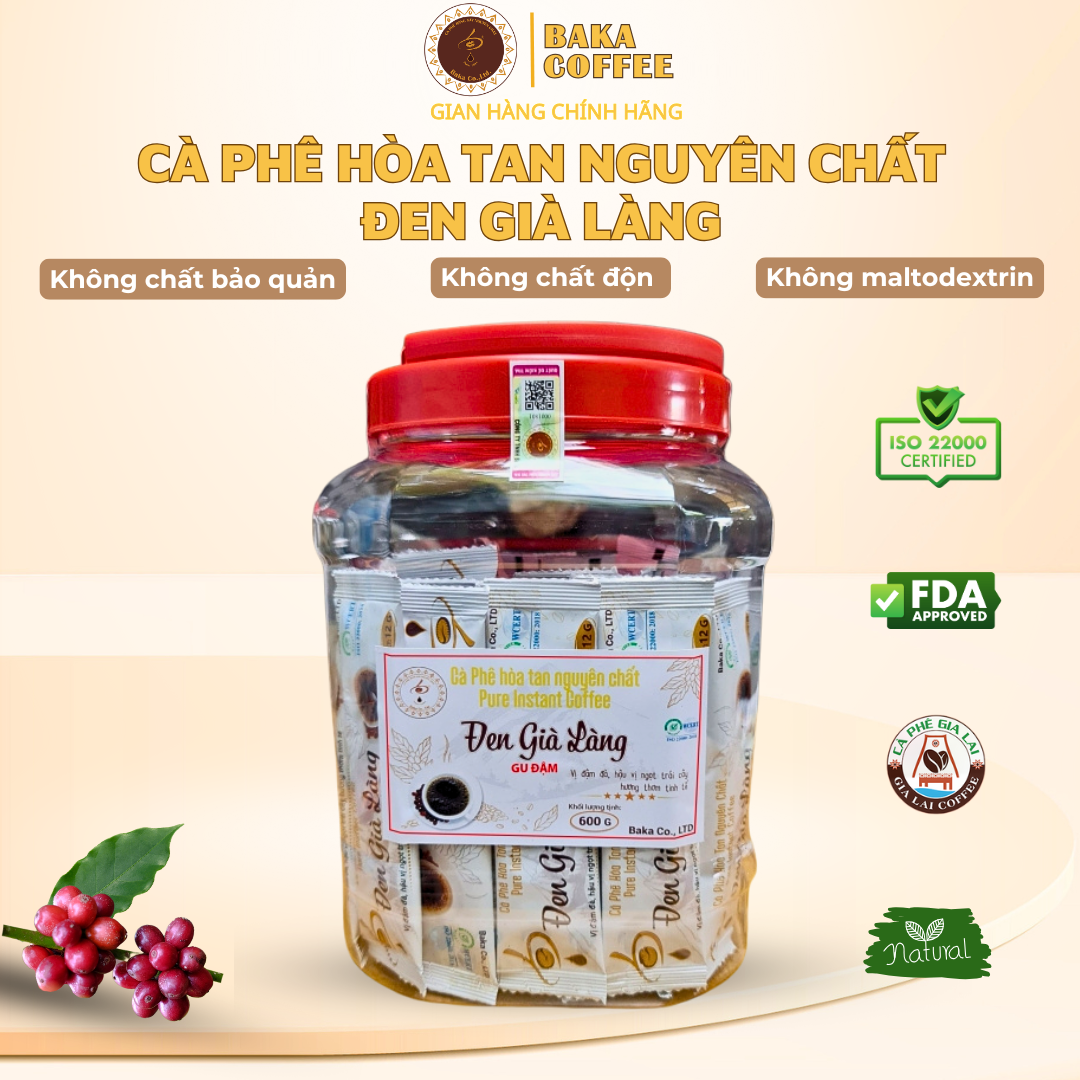 Cà Phê Hòa Tan Nguyên Chất ĐEN GIÀ LÀNG GU ĐẬM - Hũ