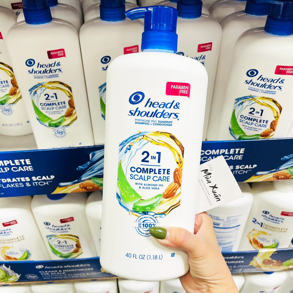 Dầu Gội Xả 2 in 1 HEAD &amp; SHOULDERS Complete Scalp Care Chiết Xuất Dầu Hạnh Nhân, Nha Đam Dưỡng Tóc Chắc Khỏe, Ngăn Gàu, Ko Chứa Paraben - 1.18L(không xuất hóa đơn đỏ-không có tem phụ )