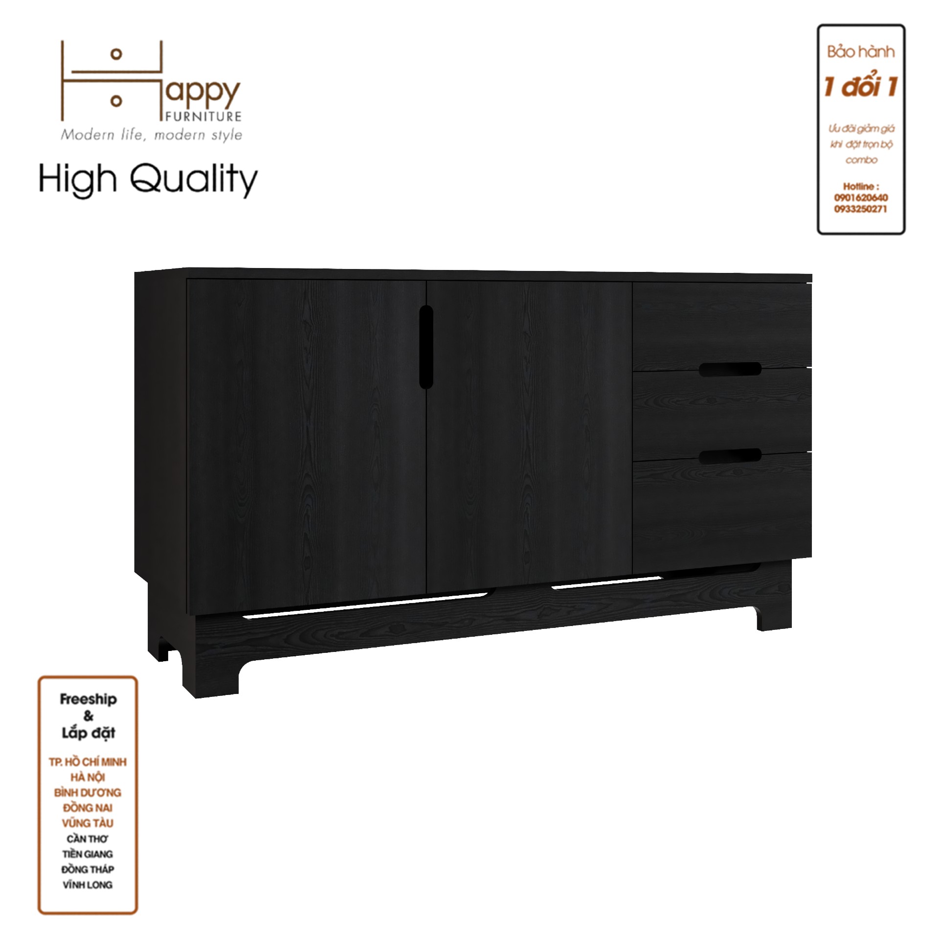 MOLLY, Tủ lưu trữ 2 cánh mở - 3 ngăn kéo , 120cm x 40cm x 68cm , TCM_101