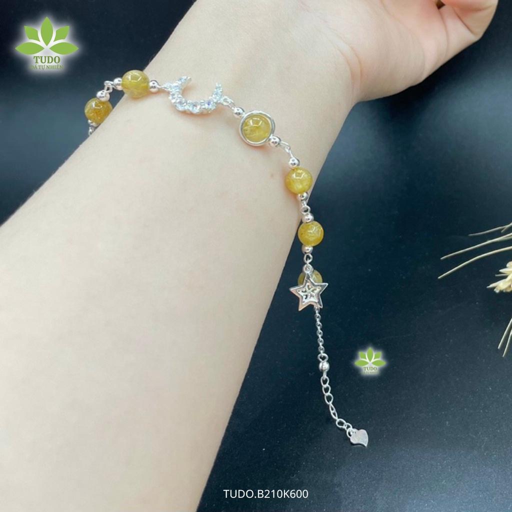 Vòng Tay Bạc Nữ Charm Bạc Mặt Trăng, Ngôi Sao Mix TA Tóc Vàng TUDO B210K600 cho Mệnh Thổ Kim