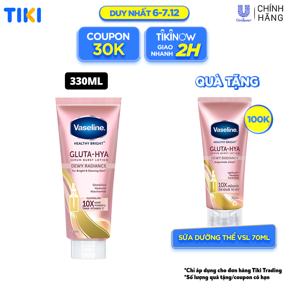 Sữa dưỡng thể Vaseline Gluta-Hya Dưỡng Da Sáng Mịn Sau 7 Ngày Dưỡng sáng chuyên sâu 330 ML