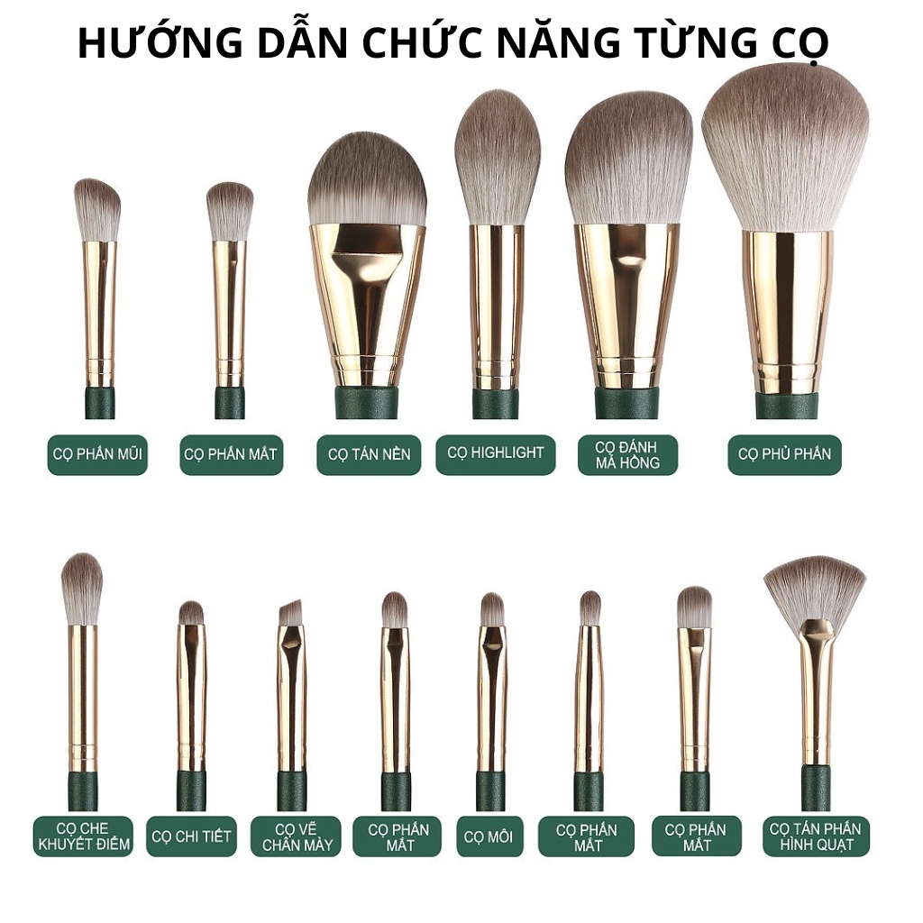 Bộ Cọ Trang Điểm 14 Cây Màu Xanh Riêu Cao Câp VIP1 Dành Cho Cá Nhân Và Chuyên Nghiệp