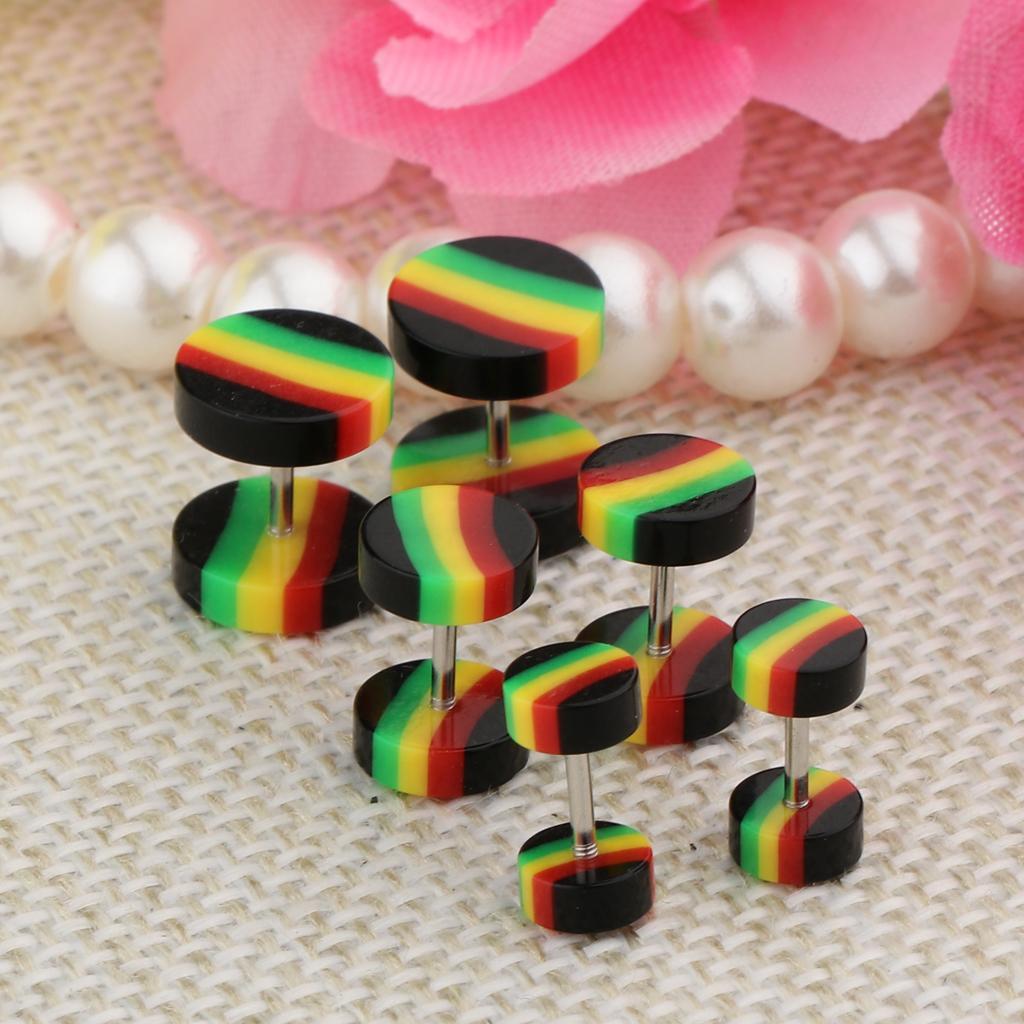 2x6 Pieces Acrylic Ear Earrings Flesh Tunnel Stainless Steel Fake Plugs 18g