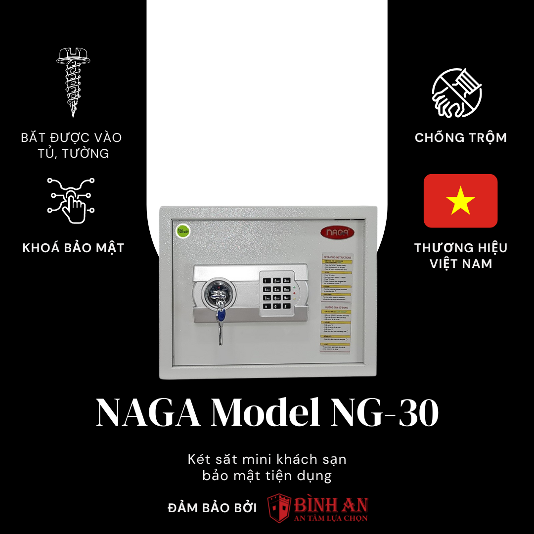 Két Sắt Mini NAGA NG-30 (14kg) Cho Gia Đình, Khách Sạn Nhỏ Gọn Chống Trộm Khoá Điện Tử