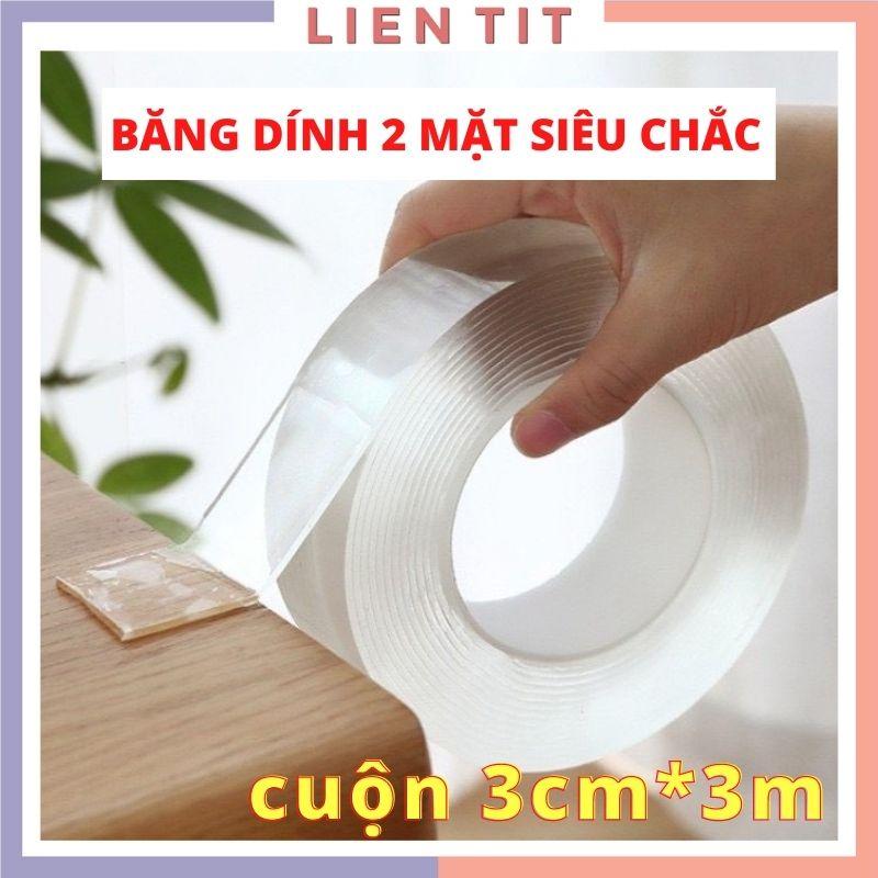 Băng dính 2 mặt siêu dính Nano trong suốt 3cm*3m dính mọi bề mặt tiện lợi