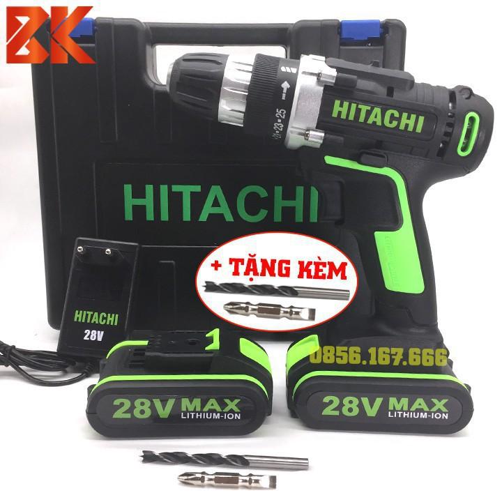 Máy Khoan PIN HITACHI 28V 2 Chức Năng - TẶNG Kèm Đầu Cọ Máy Khoan - Pin 5 Cell - Máy Khoan Gỗ, Máy Bắt Vít HITACHI 28V