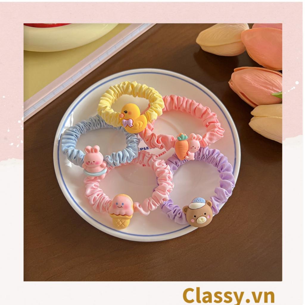 Dây cột tóc Classy bằng vải phi bóng hình chú thỏ con đáng yêu siêu bền PK1365