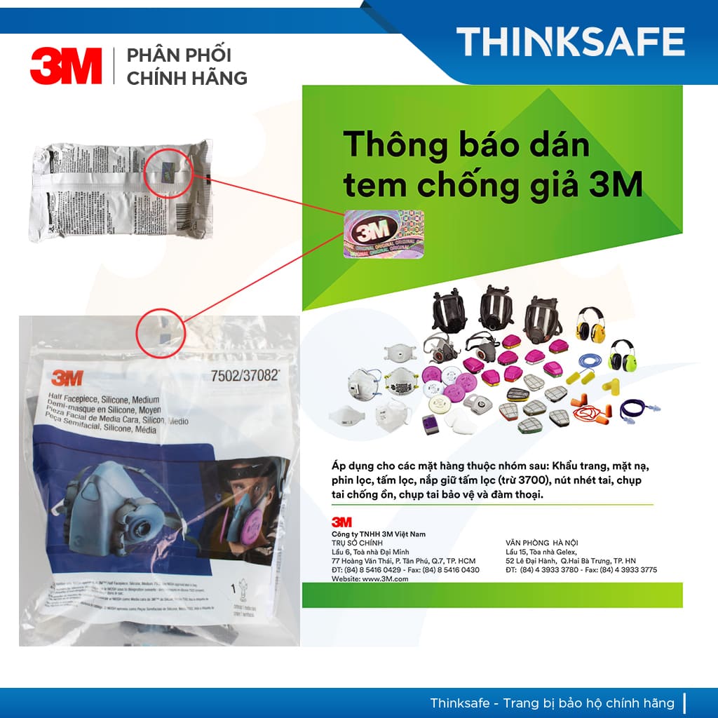 Mặt nạ phòng độc 3M 7502 bộ 7 món sử dụng phin 3M 6001 phun sơn hàn xì - lọc hơi hữu cơ