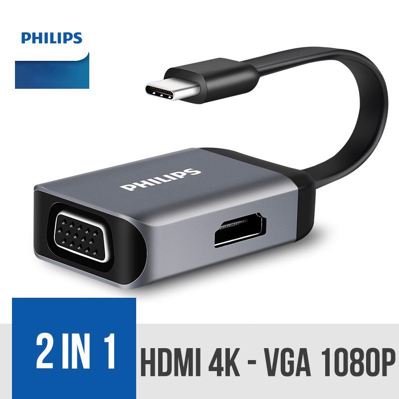 Cổng chuyển Type-C ra HDMI và VGA Philips - Hàng Chính Hãng