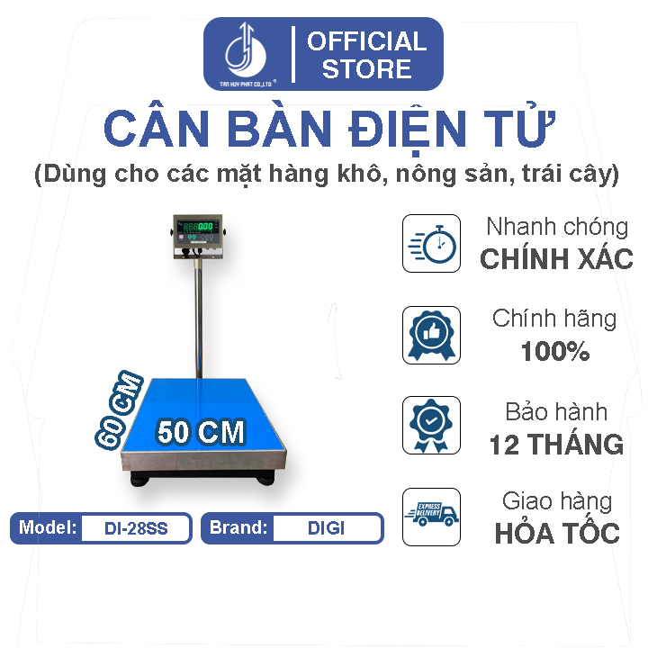 Cân Bàn Điện Tử DI28SS - Mặt Bàn Cân 500x600MM - Đầu Chống Nước