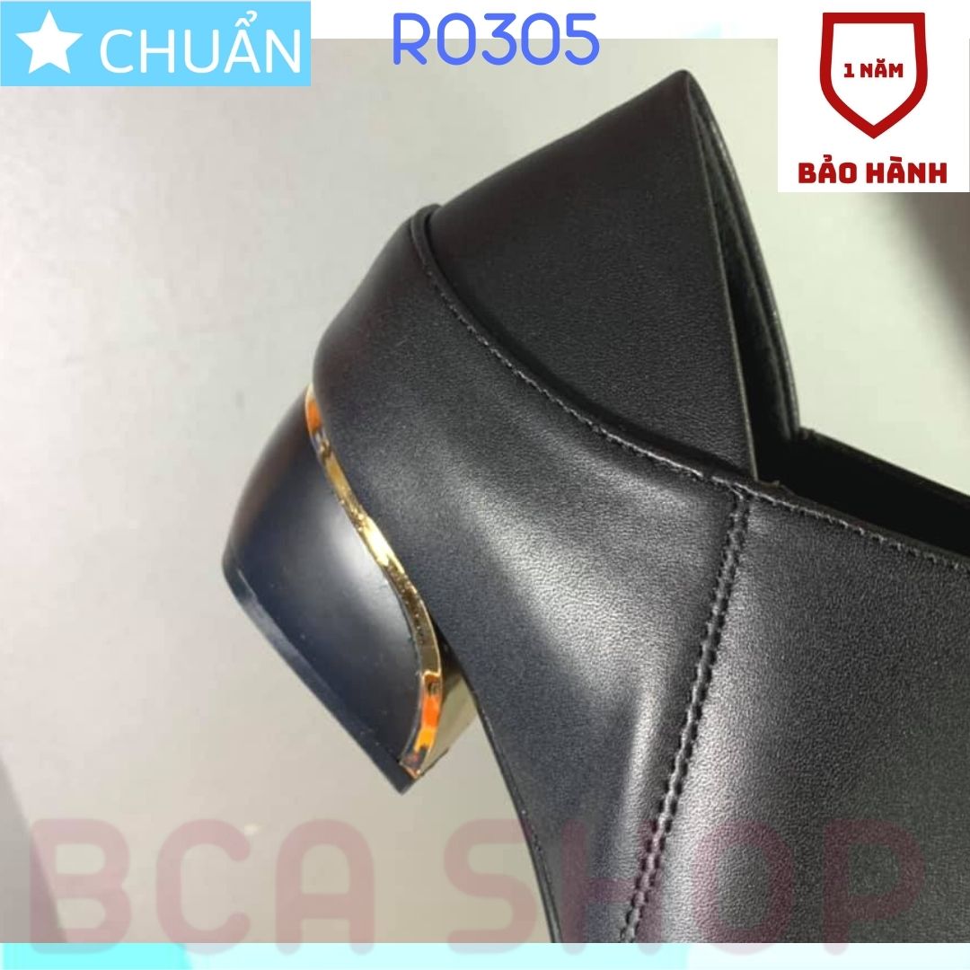 Giày bốt nữ cổ ngắn 4p RO305 ROSATA tai BCASHOP dây kéo phía trước, mũi giày và đế có gắn kim loại cách điệu - màu đen