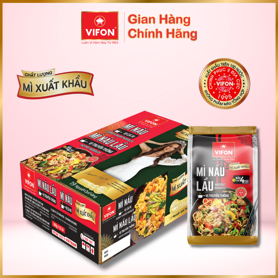 Thùng 12 gói Mì nấu lẩu vị truyền thống Chất lượng xuất khẩu 300gr/gói/4 vắt