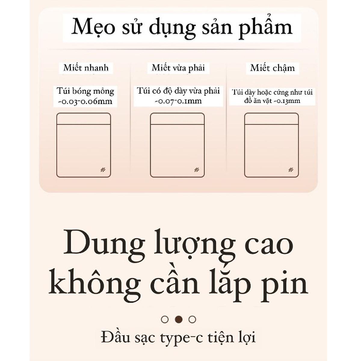 Máy Hàn Miệng Túi Cầm Tay Cute, Máy Ép Miệng Túi Sạc Pin Tích Hợp Nam Châm Kèm Đầu Cắt Tiện Dụng - Hàng Chính Hãng
