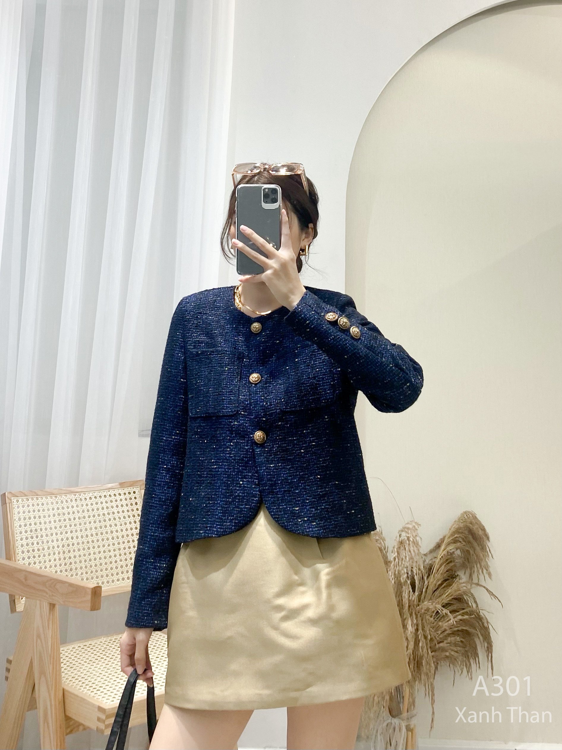 Áo Khoác Hàng Thiết Kế Chất Dạ Tweed May 2 Lớp Phối Cúc Thanh Lịch, Hiện Đại - Thời Trang Thiết Kế Style By Mm A301