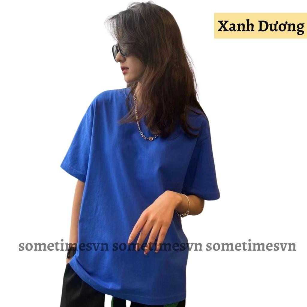 Áo thun tay lỡ nam nữ unisex trơn áo phông màu xanh dương cổ tròn vải thun co dãn TTL01 - Sometimes