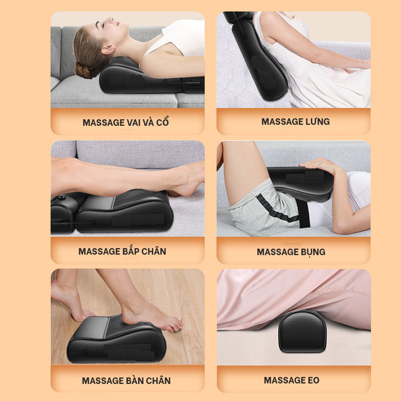 Gối Massage Cổ Vai Gáy, Cột Sống Đa Chức Năng, 8 Đầu Massage Nhiệt, Nhào Trộn Giúp Lưu Thông Máu, Giảm Đau Nhức, Mệt Mõi