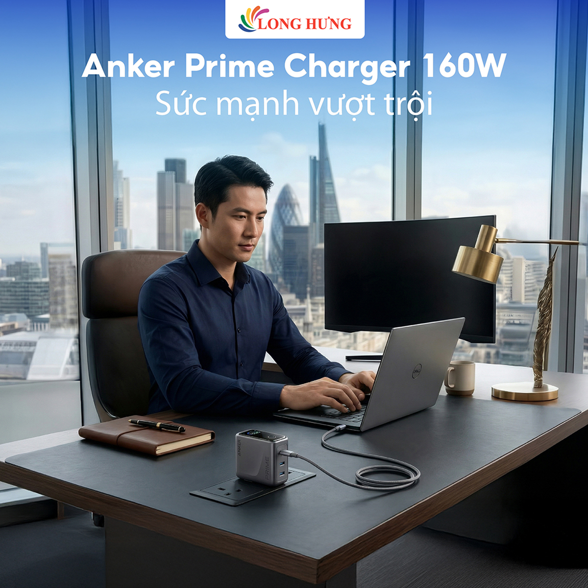 Cốc sạc Anker Prime Unmatched Power Smart Display 3Type-C 160W A2687 - Hàng chính hãng