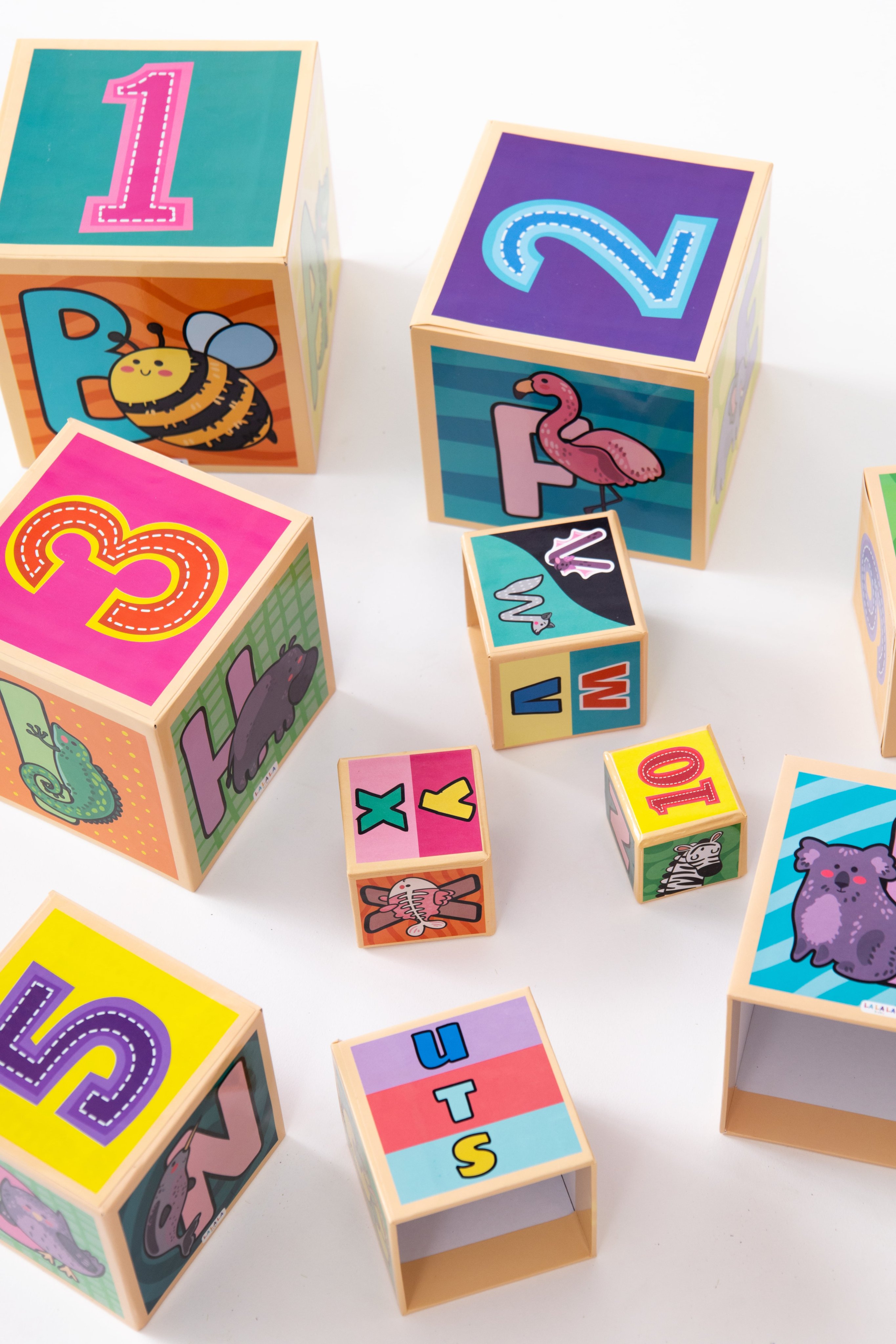 Đồ Chơi Tháp Xếp Chồng Bụng Bự Hình Khối 10 hộp Cho Bé từ 1-5 tuổi Alphabet Nesting and Stacking Blocks - Lalala Baby 