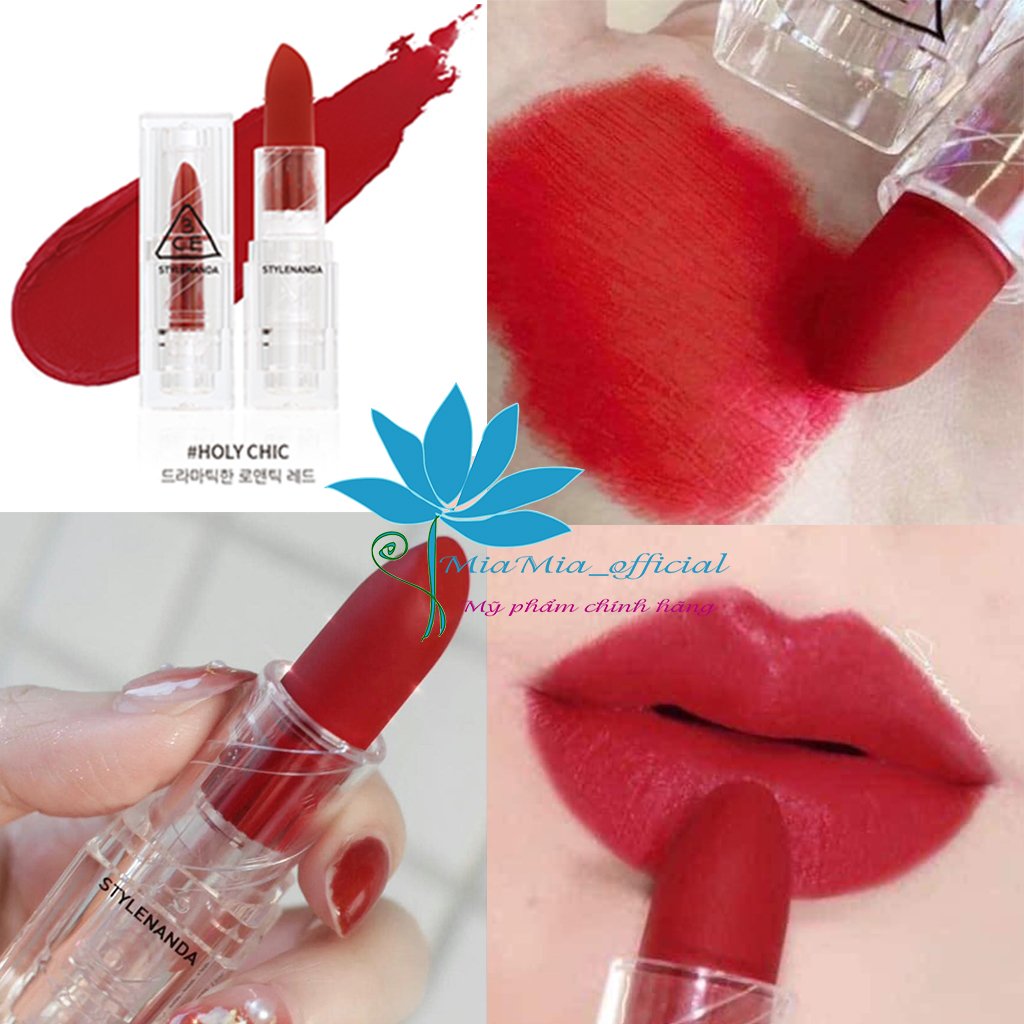 Son Thỏi Lì 3CE Soft Matte Lipstick 3.5g HOLY CHIC - Màu Đỏ Trầm Đậm, Vỏ Trong Suốt