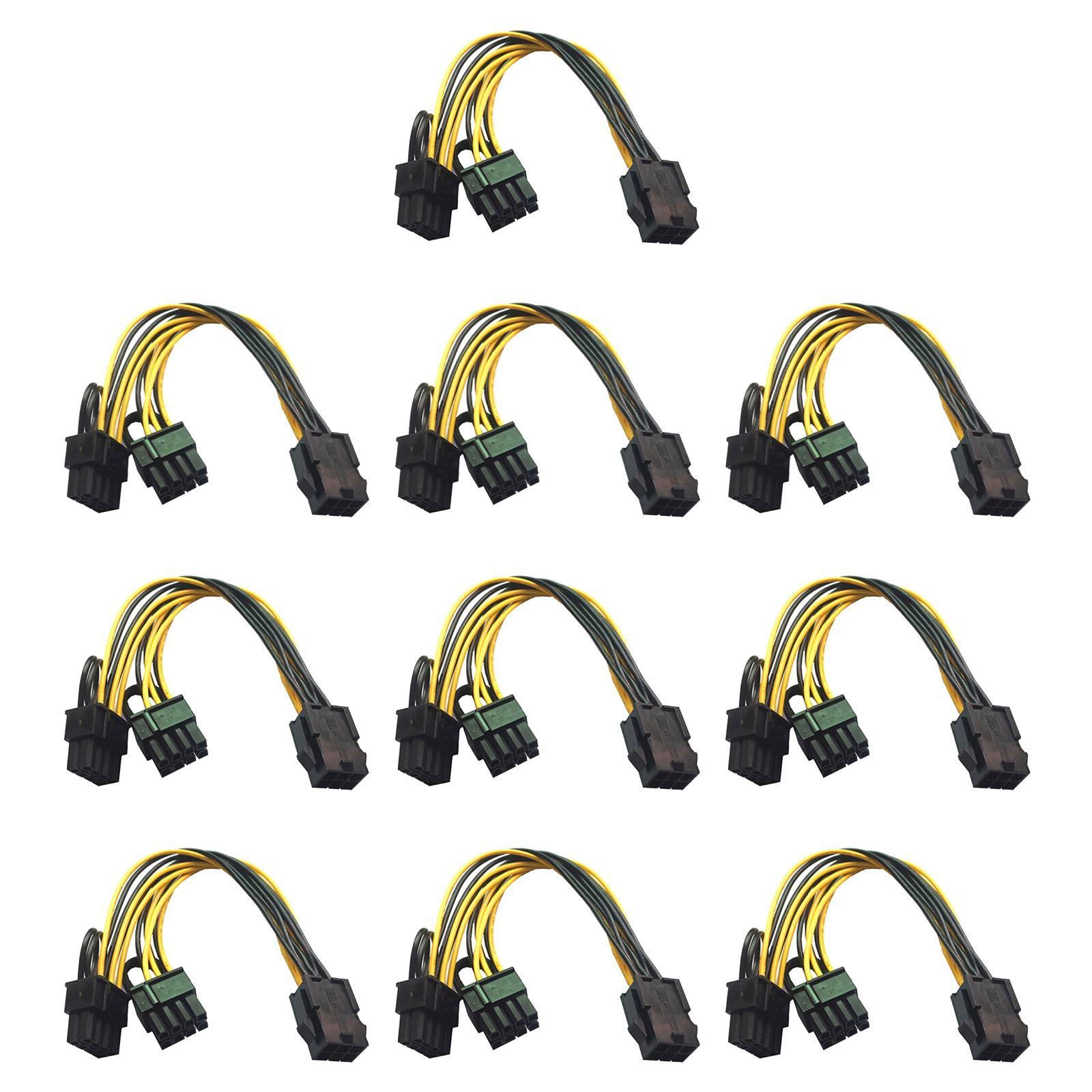 10Pieces 22cm 6Pin 8Pin Pci-E Power Cable, 6-Pin to Dual 8-Pin Yellow Plastic Riser Power Cable ,PCI Express Cable for Video Card GPU Graphics Card PC