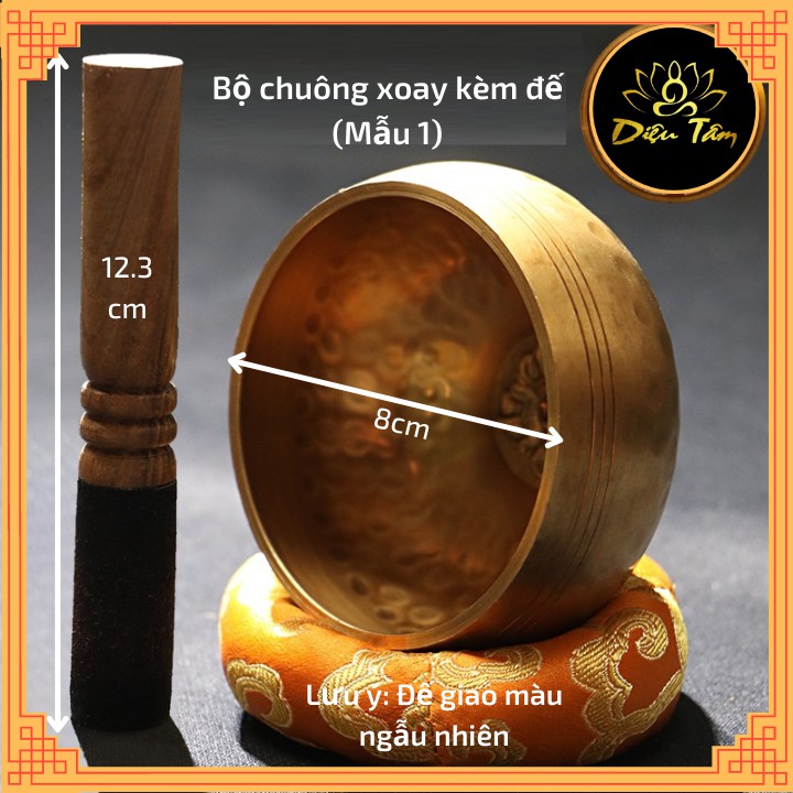 Chuông bát xoay Nepal "Tây Tạng" bằng Đồng, cây gõ mõ và đế - Chiếc chuông biết hát thanh đồng thư giãn, êm dịu