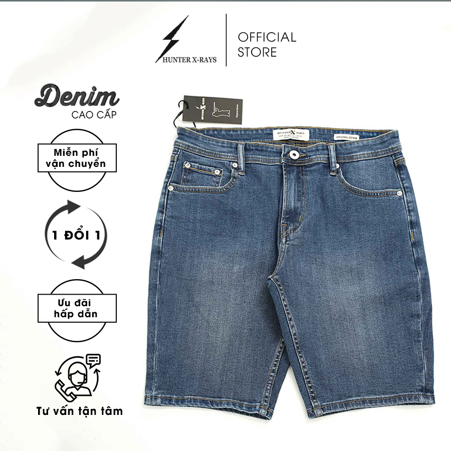 Quần Short Jeans Nam Cao Cấp HUNTER X-RAYS Form Slimfit Màu Xanh Biển S30