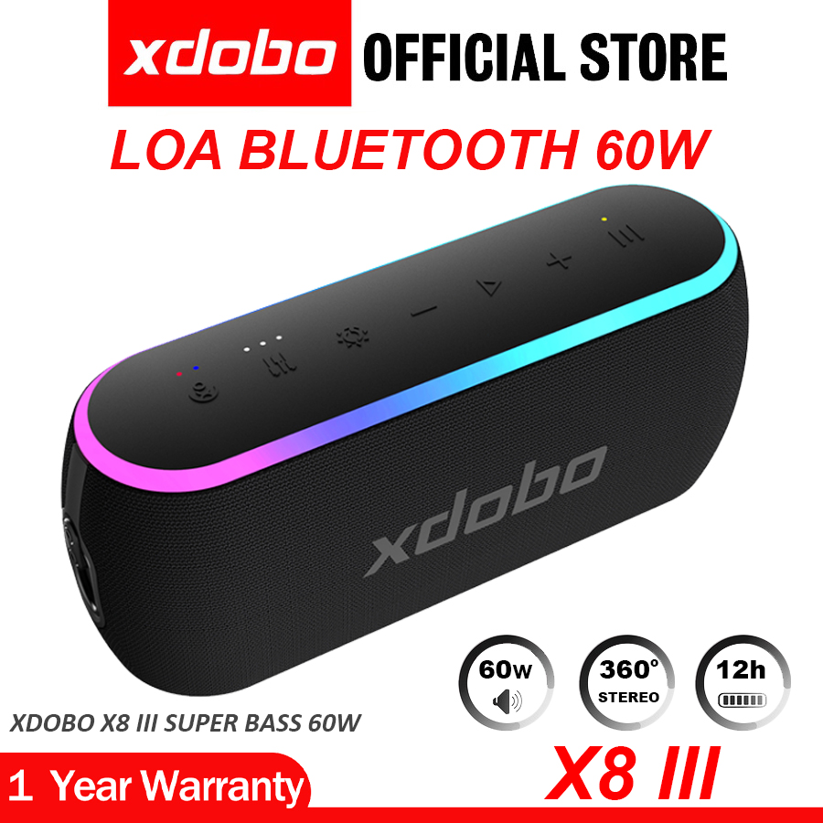 Loa Bluetooth 5.3 Xdobo X8 III Công Suất 60W Loa di động Tích Hợp Power Bank Chống Nước IPX7 Hỗ Trợ Thẻ TF, DSP, TWS, Dải Led RGB - Hàng chính hãng