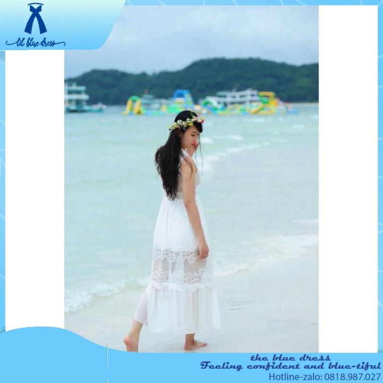 QUẢNG CHÂU CAO CẤP Đầm thiết kế maxi ren trắng - đầm đi tiệc - đầm đi biển bigs