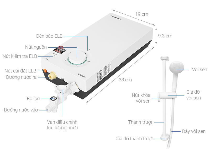 Máy nước nóng trực tiếp Panasonic 4500W (CÓ BƠM) DH-4VP1VW Mẫu mới - HÀNG CHÍNH HÃNG - CHỈ GIAO HCM