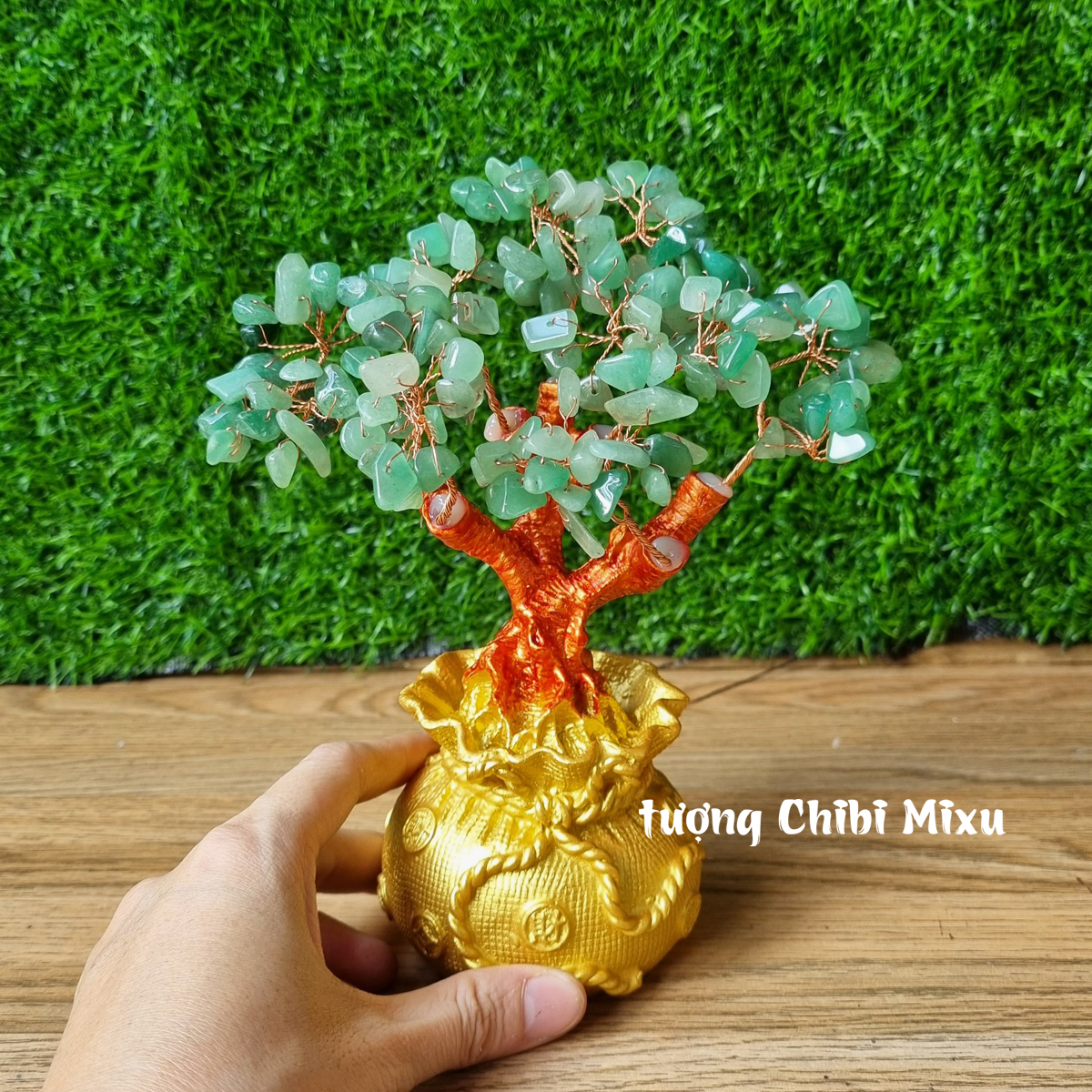 (Chọn màu) Cây Tài Lộc đá Thạch Anh hình túi tiền size 18cm